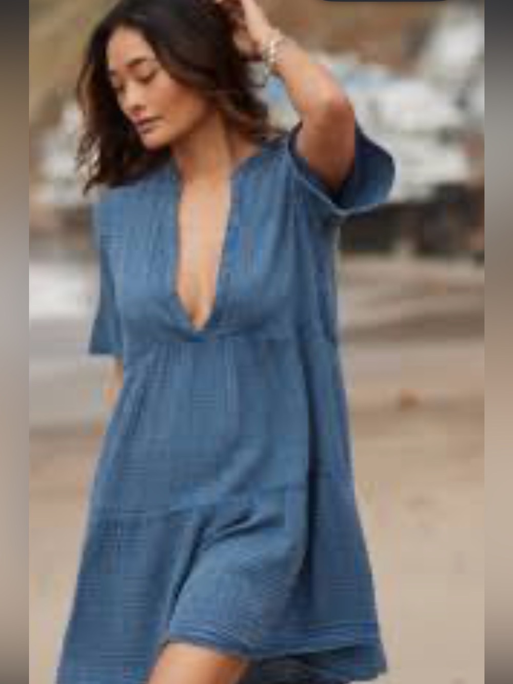 Anthropologie blue  Cotton Gauze V-Neck Mini Babydoll Dress S